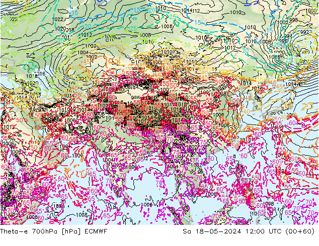 Theta-e 700hPa ECMWF so. 18.05.2024 12 UTC