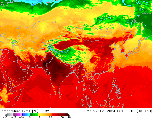 Sıcaklık Haritası (2m) ECMWF Çar 22.05.2024 06 UTC