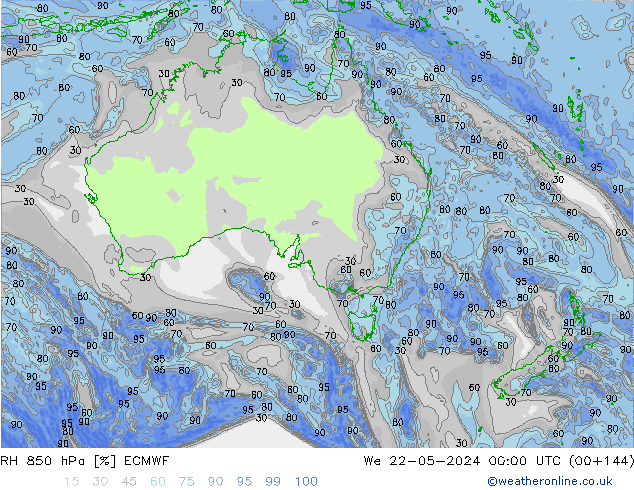 RH 850 hPa ECMWF We 22.05.2024 00 UTC