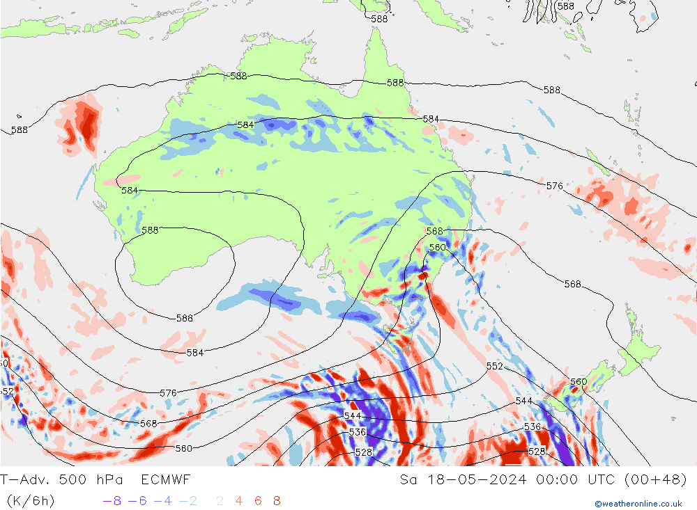 T-Adv. 500 hPa ECMWF so. 18.05.2024 00 UTC