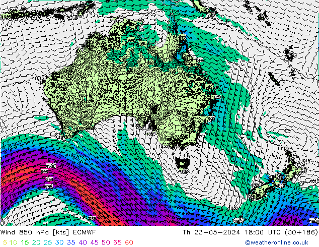 ветер 850 гПа ECMWF чт 23.05.2024 18 UTC