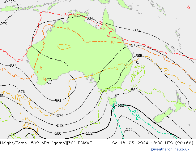 Height/Temp. 500 hPa ECMWF so. 18.05.2024 18 UTC