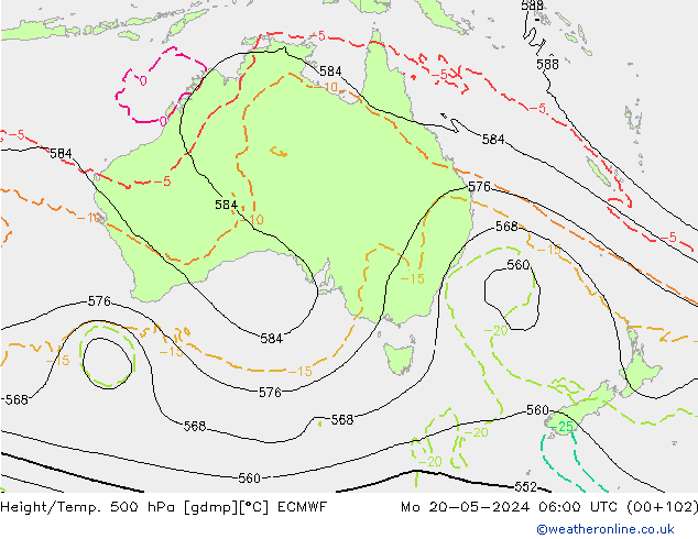 Z500/Yağmur (+YB)/Z850 ECMWF Pzt 20.05.2024 06 UTC