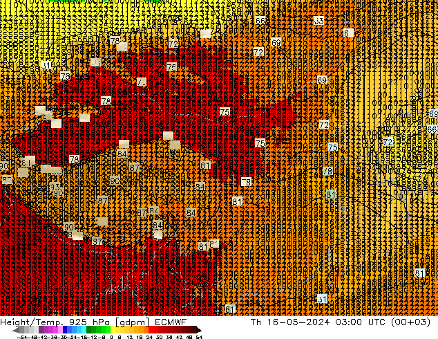 Height/Temp. 925 hPa ECMWF 星期四 16.05.2024 03 UTC