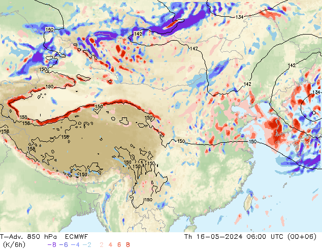 T-Adv. 850 hPa ECMWF Th 16.05.2024 06 UTC