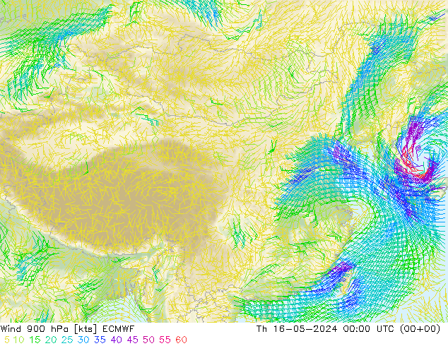 风 900 hPa ECMWF 星期四 16.05.2024 00 UTC