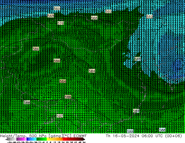 Z500/Rain (+SLP)/Z850 ECMWF 星期四 16.05.2024 06 UTC
