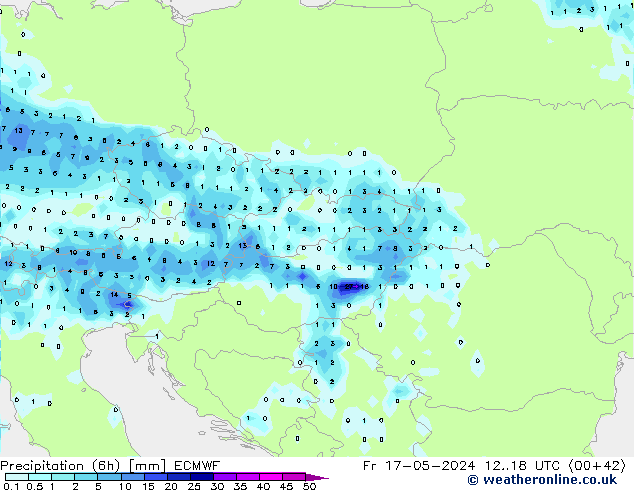 Precipitación (6h) ECMWF vie 17.05.2024 18 UTC