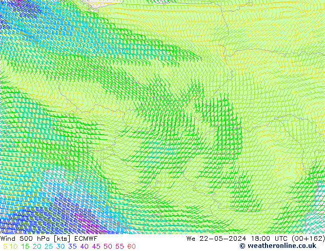 wiatr 500 hPa ECMWF śro. 22.05.2024 18 UTC