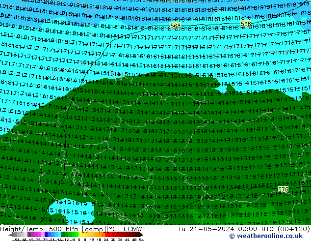 Z500/Rain (+SLP)/Z850 ECMWF Tu 21.05.2024 00 UTC