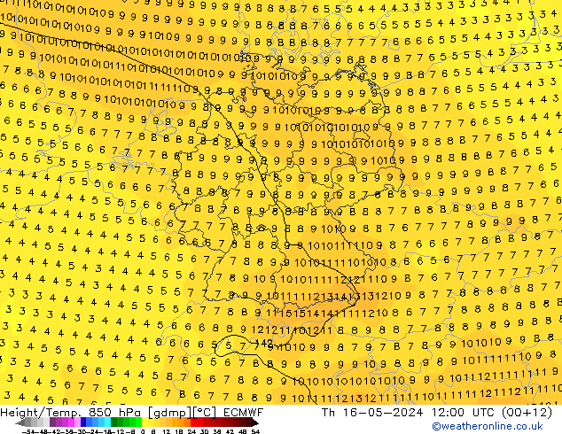 Height/Temp. 850 hPa ECMWF Do 16.05.2024 12 UTC