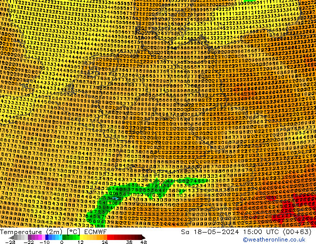 Temperature (2m) ECMWF Sa 18.05.2024 15 UTC