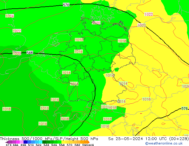 Thck 500-1000гПа ECMWF сб 25.05.2024 12 UTC