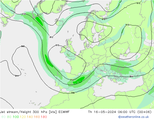 Corriente en chorro ECMWF jue 16.05.2024 06 UTC