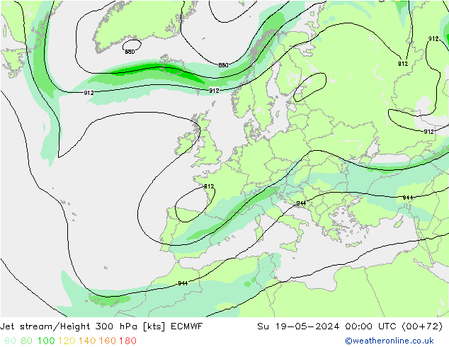 Jet stream/Height 300 hPa ECMWF Su 19.05.2024 00 UTC