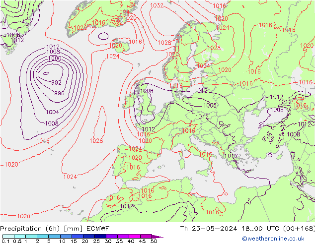 Z500/Rain (+SLP)/Z850 ECMWF  23.05.2024 00 UTC