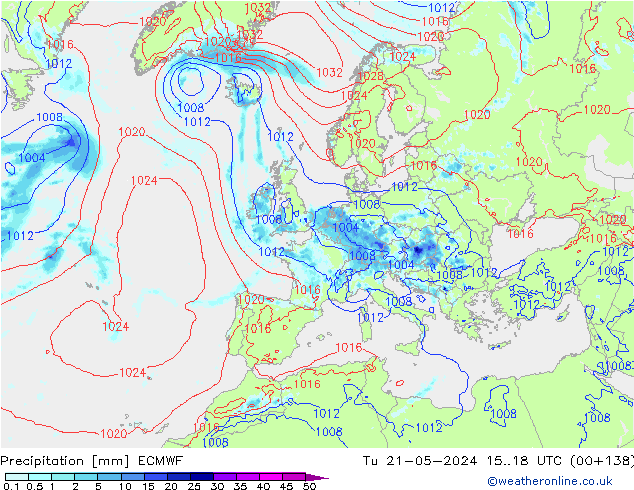 Precipitation ECMWF Tu 21.05.2024 18 UTC