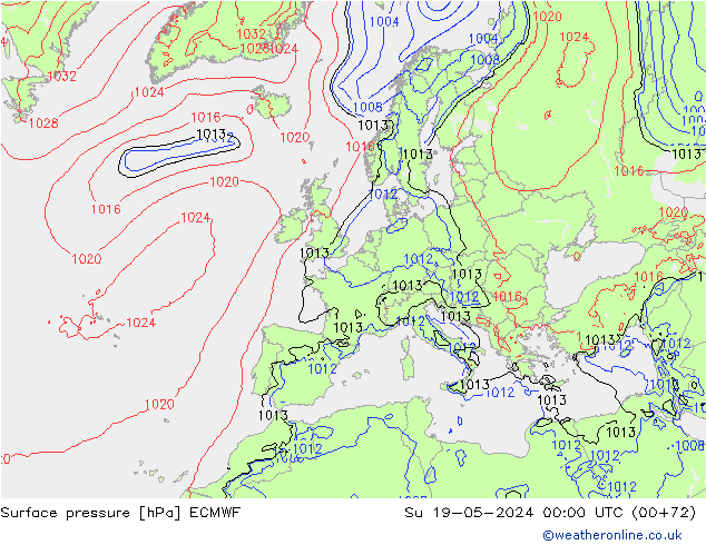 Surface pressure ECMWF Su 19.05.2024 00 UTC