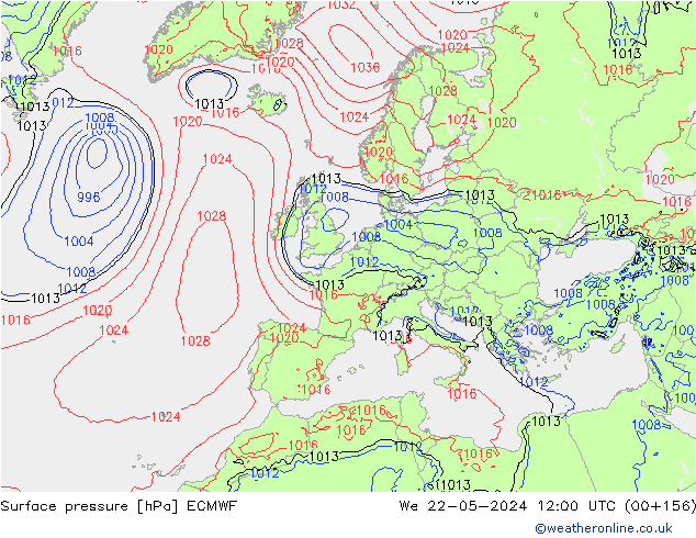 pressão do solo ECMWF Qua 22.05.2024 12 UTC