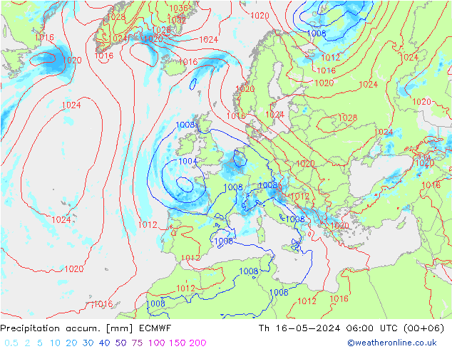 Precipitación acum. ECMWF jue 16.05.2024 06 UTC