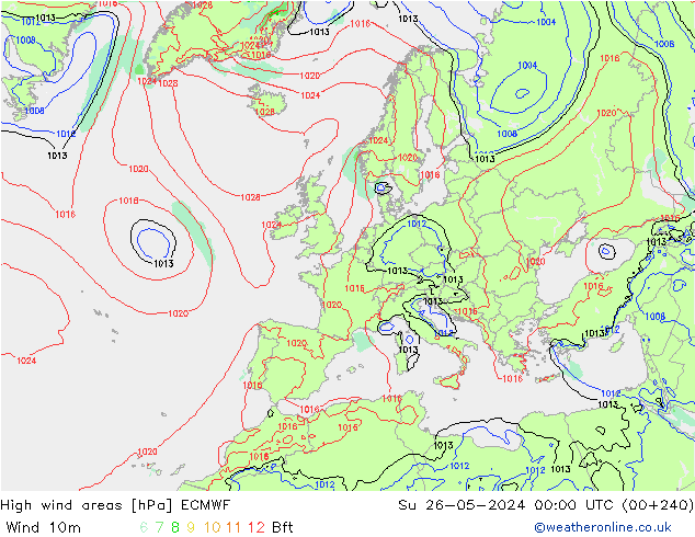 High wind areas ECMWF Ne 26.05.2024 00 UTC