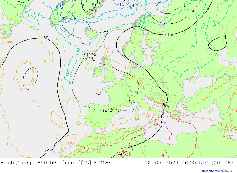 Yükseklik/Sıc. 850 hPa ECMWF Per 16.05.2024 06 UTC
