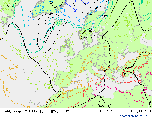 Height/Temp. 850 hPa ECMWF Mo 20.05.2024 12 UTC