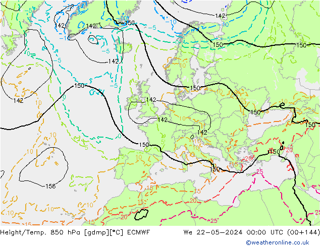 Height/Temp. 850 hPa ECMWF Qua 22.05.2024 00 UTC