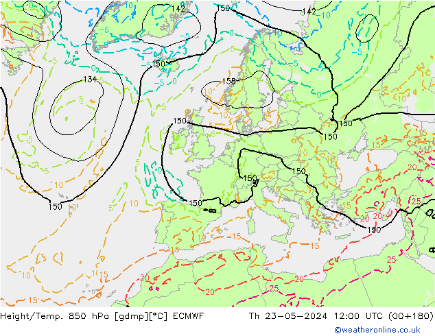Height/Temp. 850 гПа ECMWF чт 23.05.2024 12 UTC