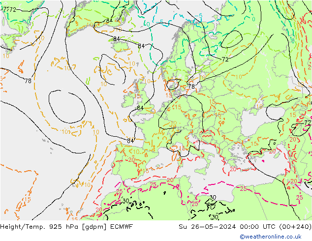 Height/Temp. 925 hPa ECMWF Su 26.05.2024 00 UTC