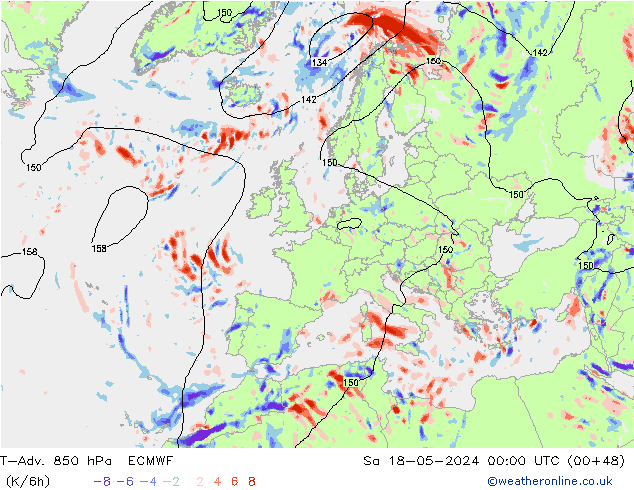 T-Adv. 850 hPa ECMWF Cts 18.05.2024 00 UTC