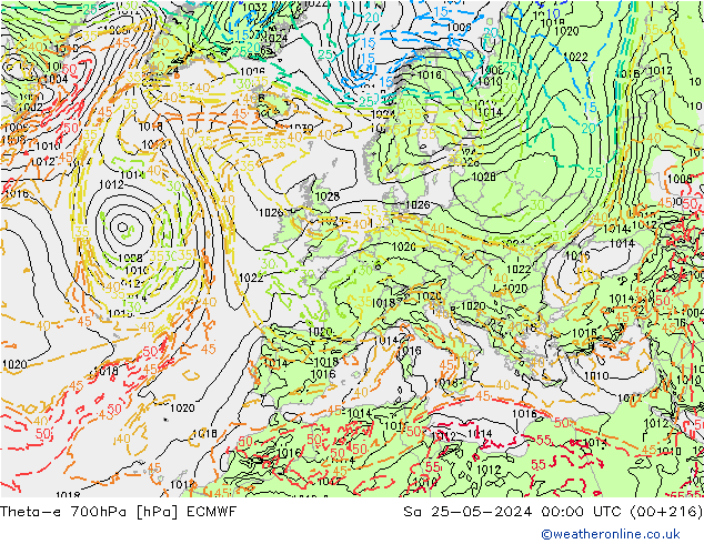 Theta-e 700hPa ECMWF sab 25.05.2024 00 UTC