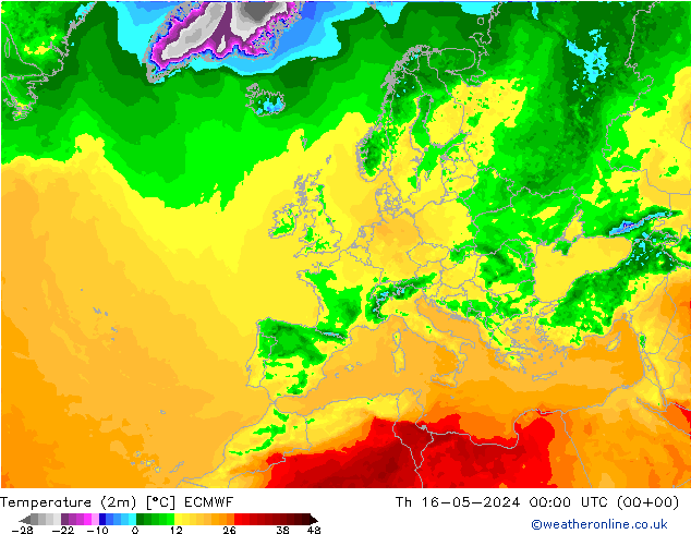 Sıcaklık Haritası (2m) ECMWF Per 16.05.2024 00 UTC