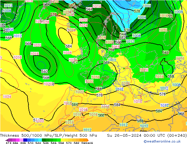 Thck 500-1000hPa ECMWF Su 26.05.2024 00 UTC