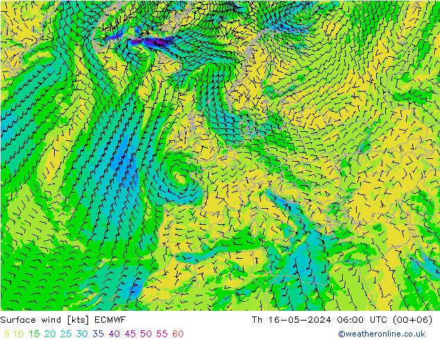 Rüzgar 10 m ECMWF Per 16.05.2024 06 UTC