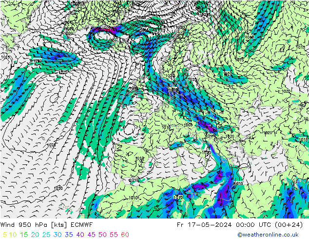 Wind 950 hPa ECMWF Fr 17.05.2024 00 UTC