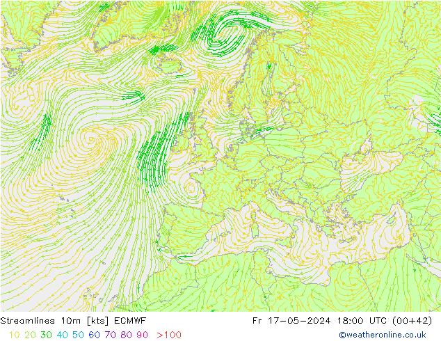 Stromlinien 10m ECMWF Fr 17.05.2024 18 UTC