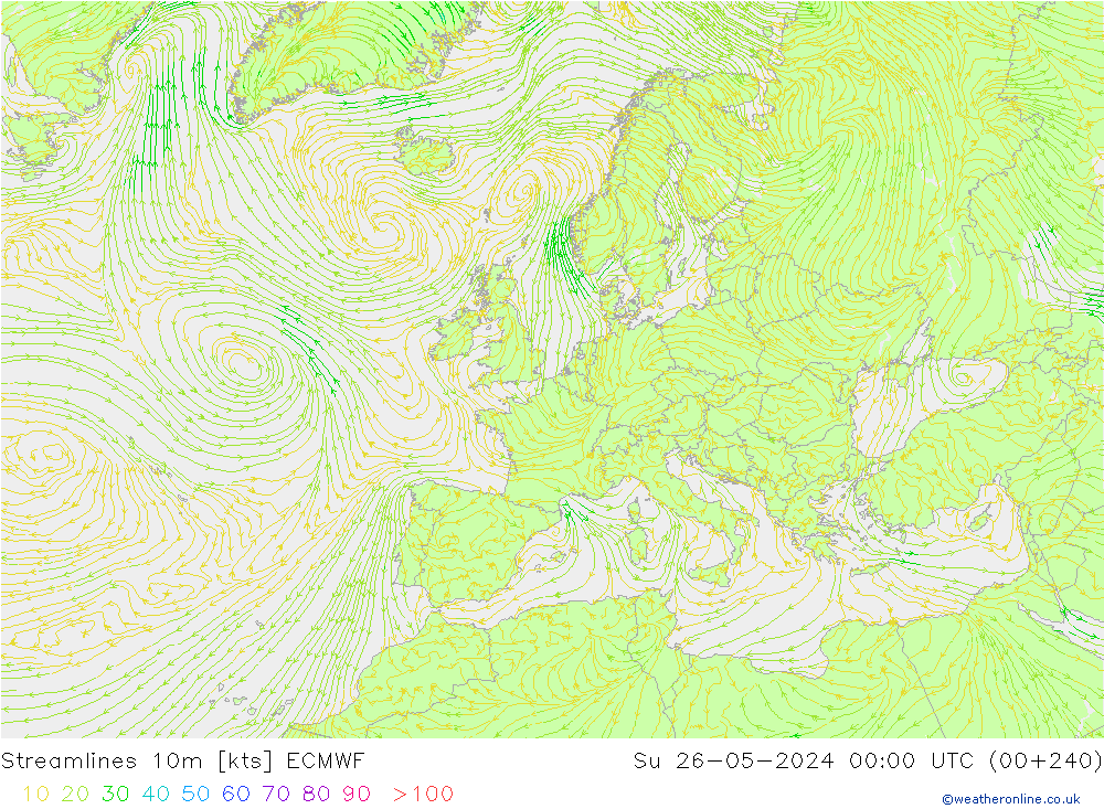 Streamlines 10m ECMWF Su 26.05.2024 00 UTC