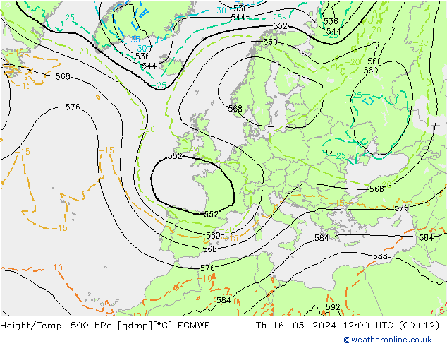 Z500/Yağmur (+YB)/Z850 ECMWF Per 16.05.2024 12 UTC