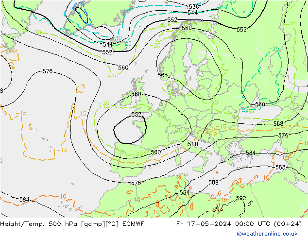 Z500/Rain (+SLP)/Z850 ECMWF vie 17.05.2024 00 UTC