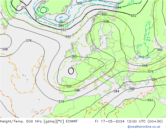 Z500/Rain (+SLP)/Z850 ECMWF пт 17.05.2024 12 UTC