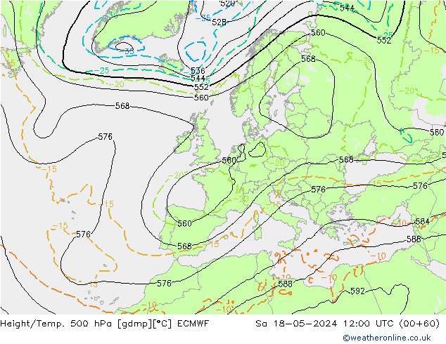 Z500/Rain (+SLP)/Z850 ECMWF  18.05.2024 12 UTC