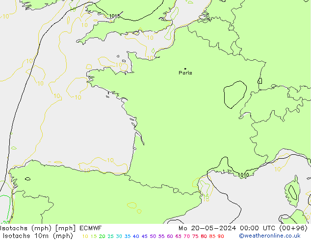 Isotachs (mph) ECMWF Seg 20.05.2024 00 UTC