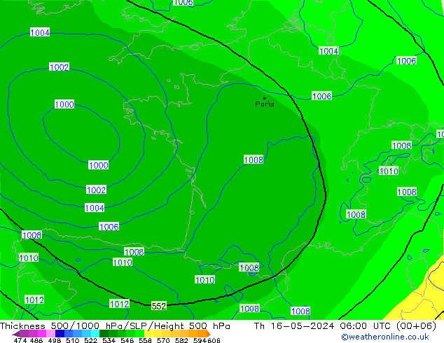 Thck 500-1000hPa ECMWF Th 16.05.2024 06 UTC