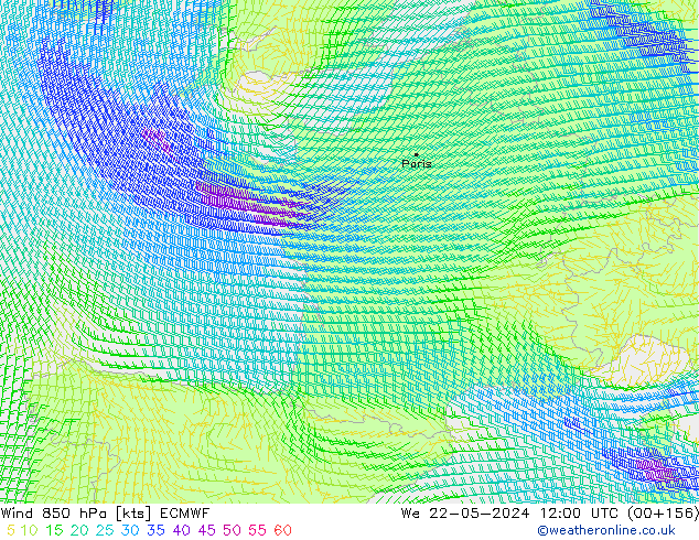 Rüzgar 850 hPa ECMWF Çar 22.05.2024 12 UTC