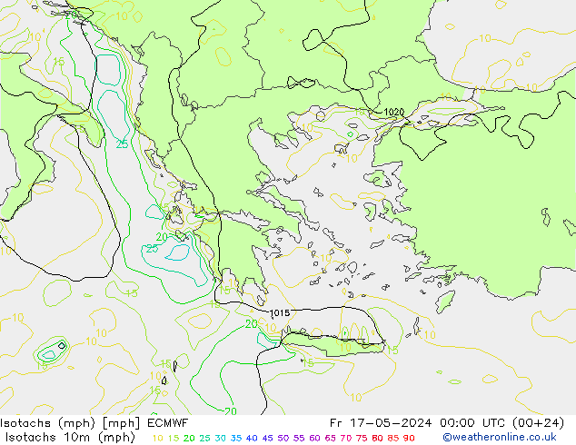 Isotachs (mph) ECMWF  17.05.2024 00 UTC