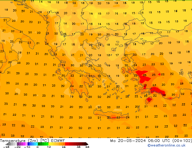 Temperature (2m) ECMWF Po 20.05.2024 06 UTC