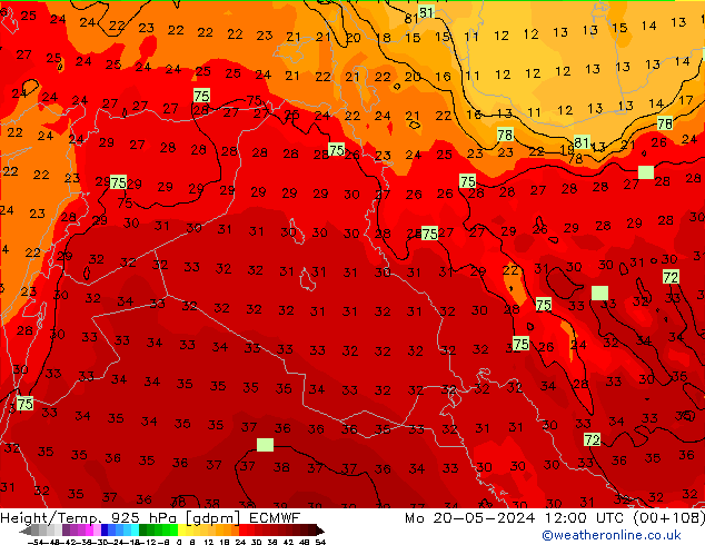 Height/Temp. 925 hPa ECMWF Mo 20.05.2024 12 UTC