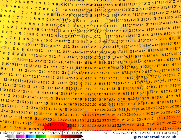 Z500/Rain (+SLP)/Z850 ECMWF Su 19.05.2024 12 UTC