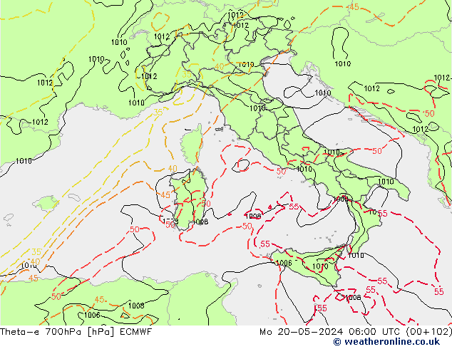 Theta-e 700hPa ECMWF  20.05.2024 06 UTC